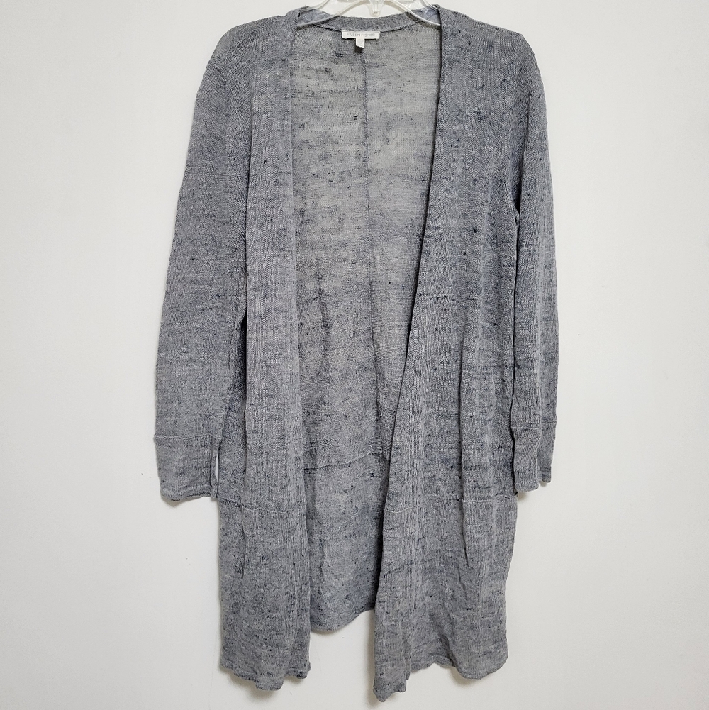 Eileen Fisher Linen Cotton Knit Longline Cardigan Sweater Sz M Beach Lightweight